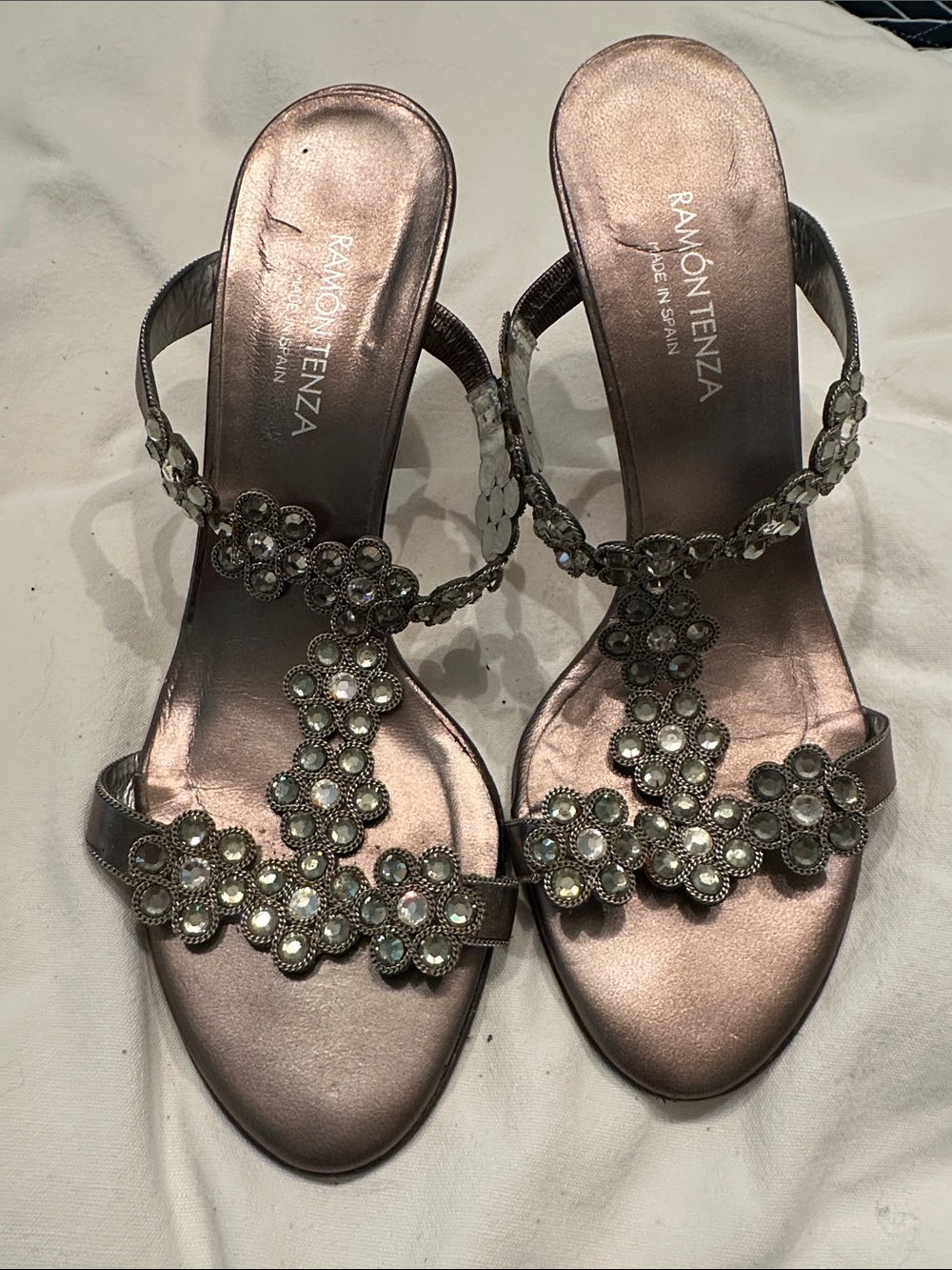 Ramon Tenza Rose Metallic Jewel-Embellished Heeled Sandals